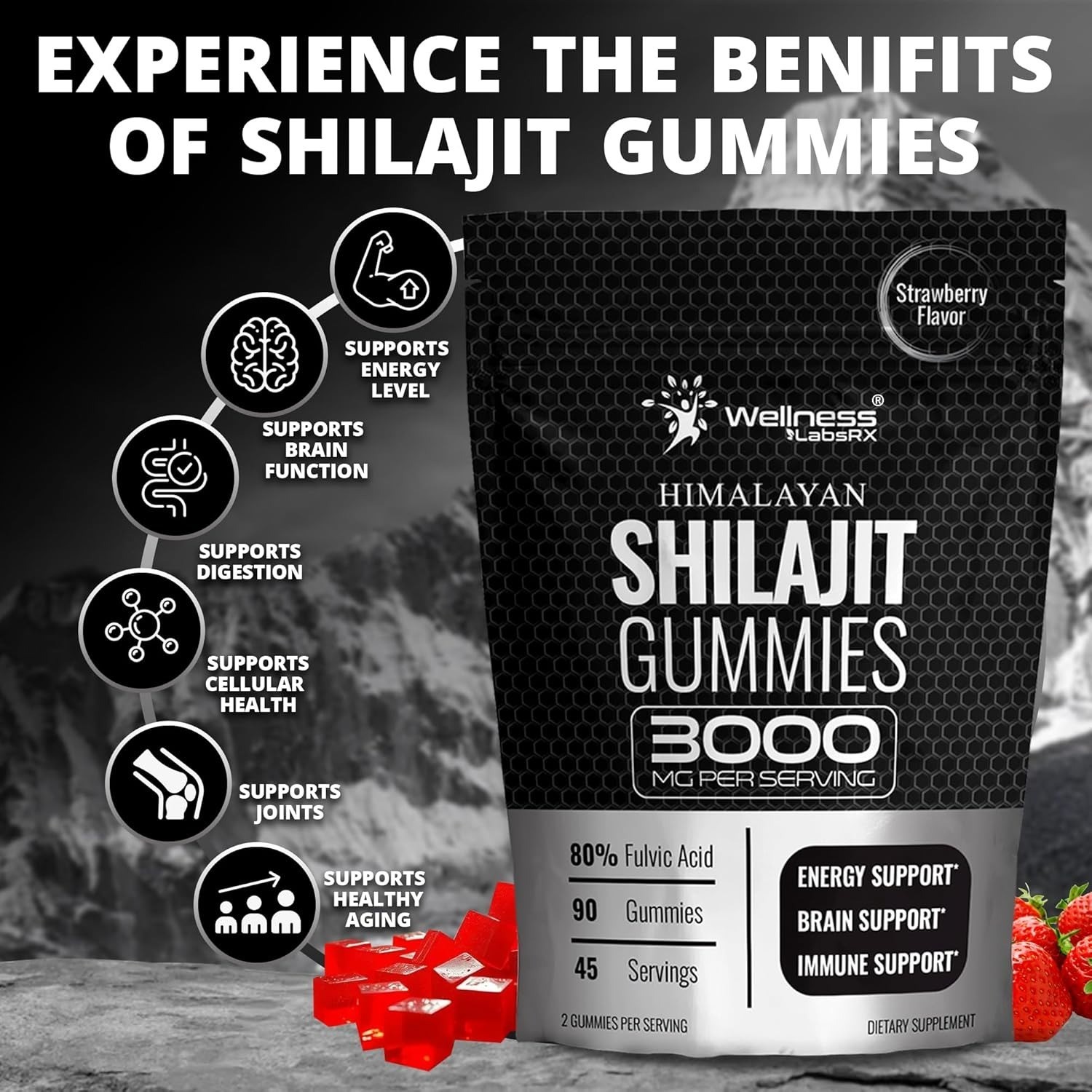 Shilajit-Gummies 3000mg – Energy, Immune & Brain Support | 90 Ct | Men & Women