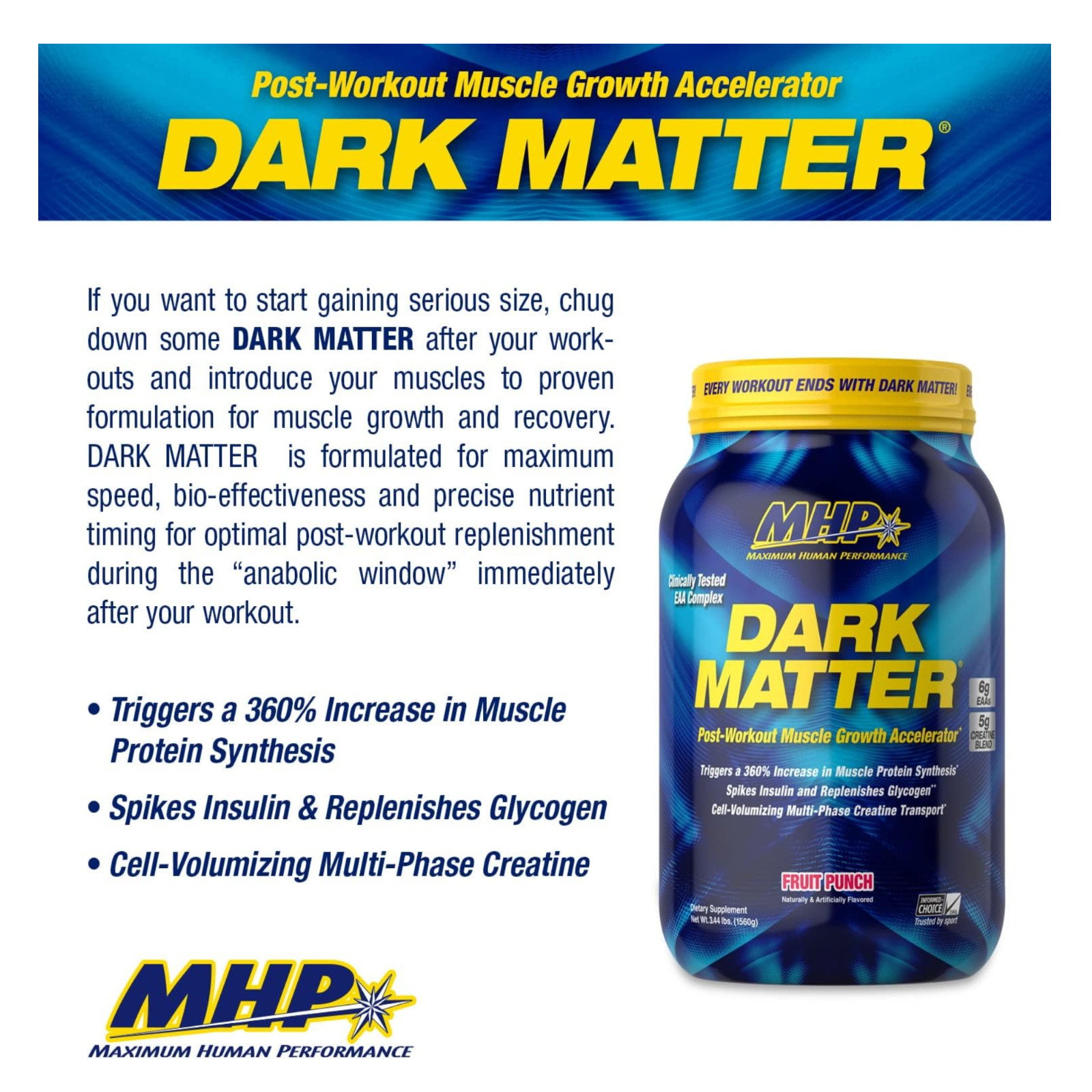 MHP Dark Matter Post Workout, Recovery Accelerator, w/Multi 20 Servings, 55 Oz