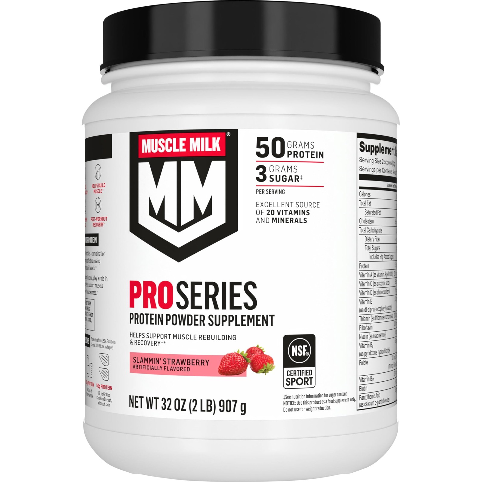 Muscle Milk Pro Series Protein Powder 2 Pound (Pack of 1), Strawberry