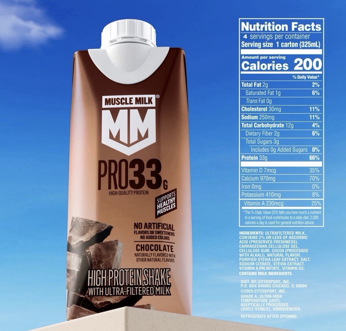 Muscle Milk Pro 33g High Protein Shake Chocolate Ultra Filtered Milk 11oz 4 Pack
