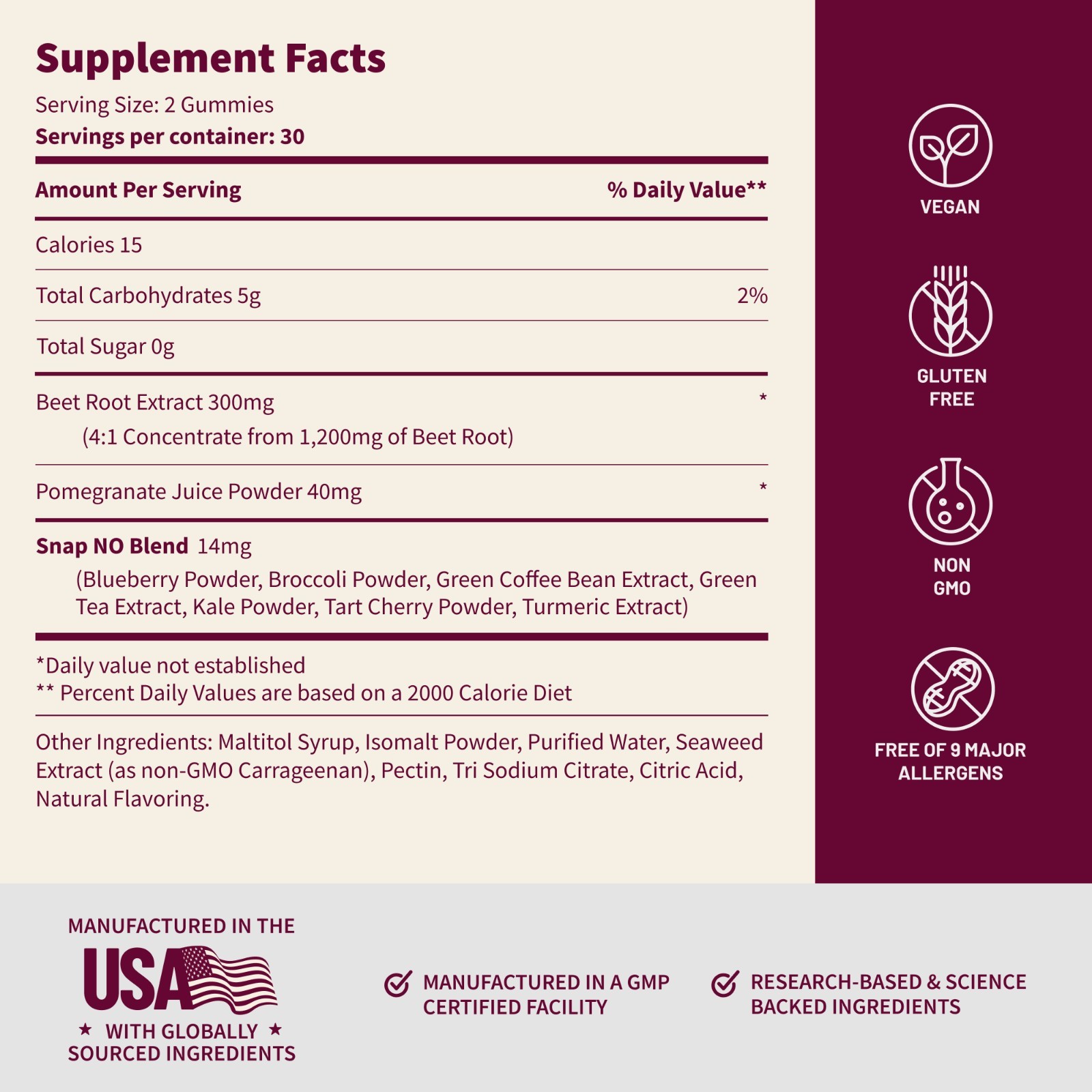 Snap Supplements Nitric Oxide Beet Root Gummies SF, Cherry & Peach, Heart Health