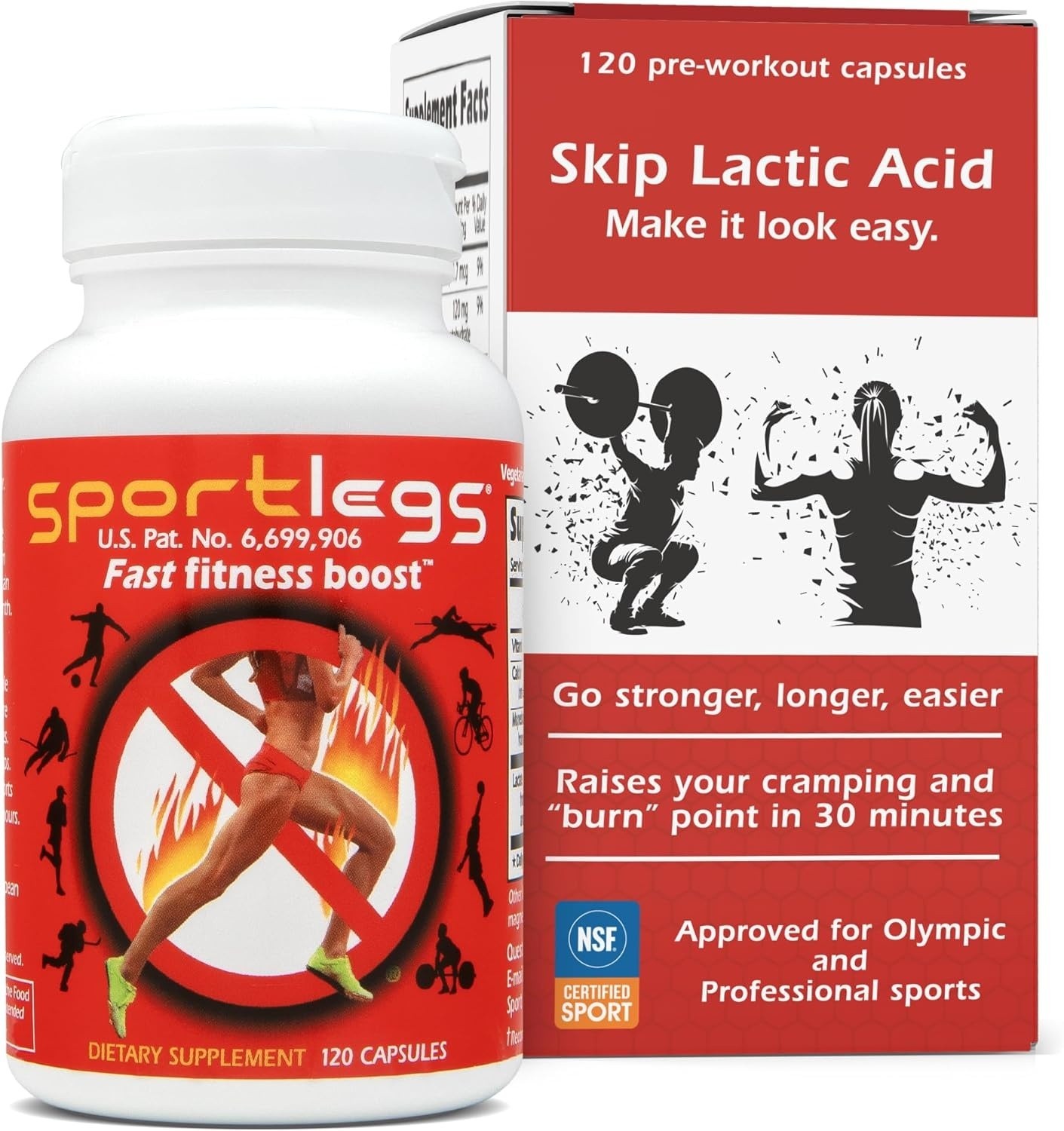 Fast Fitness Boost Pre Workout For Men & Women, Lactic Acid Supplement 120 Count