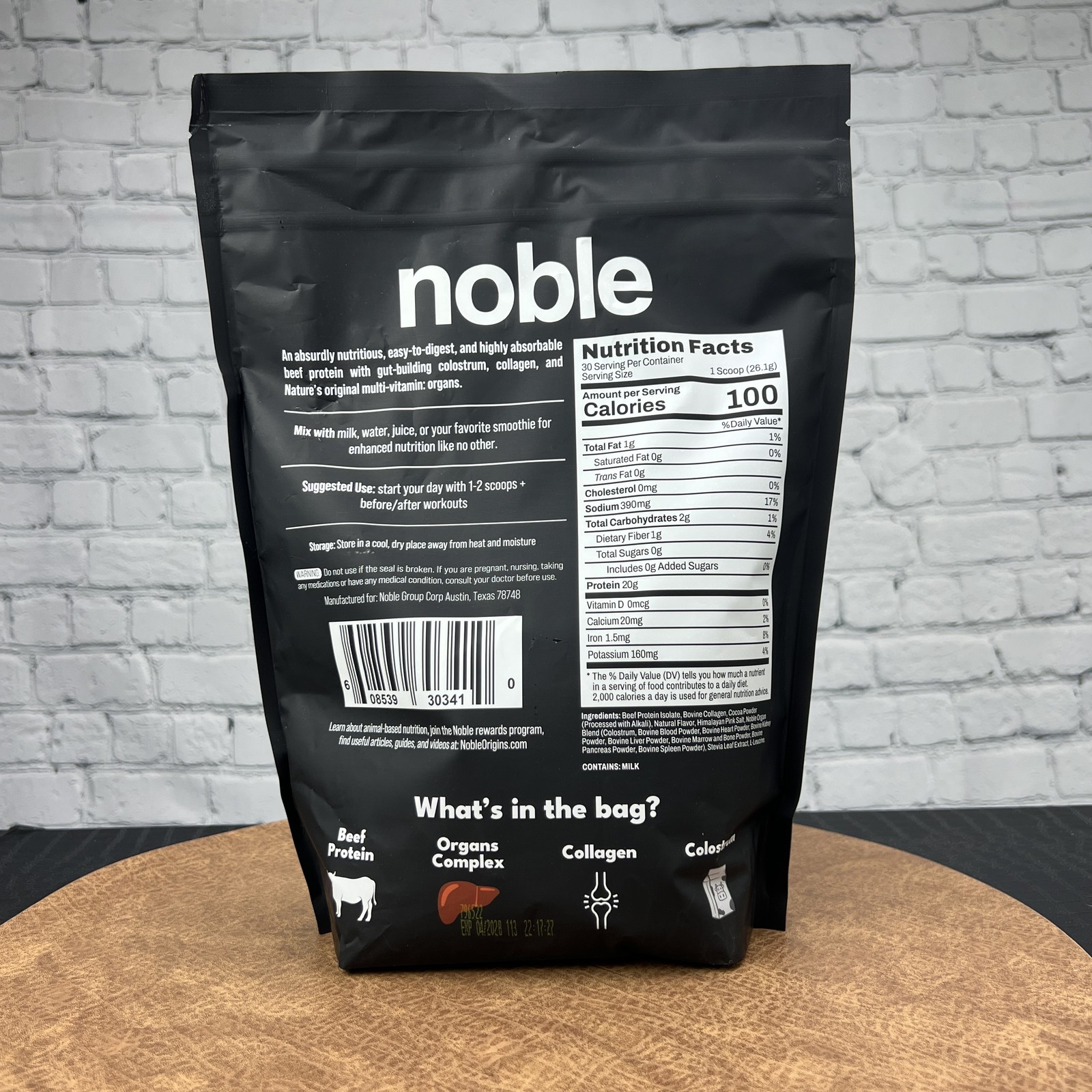 Noble All-in-One Chocolate Protein Powder, 21g Grass-Fed Beef, 30 Servings