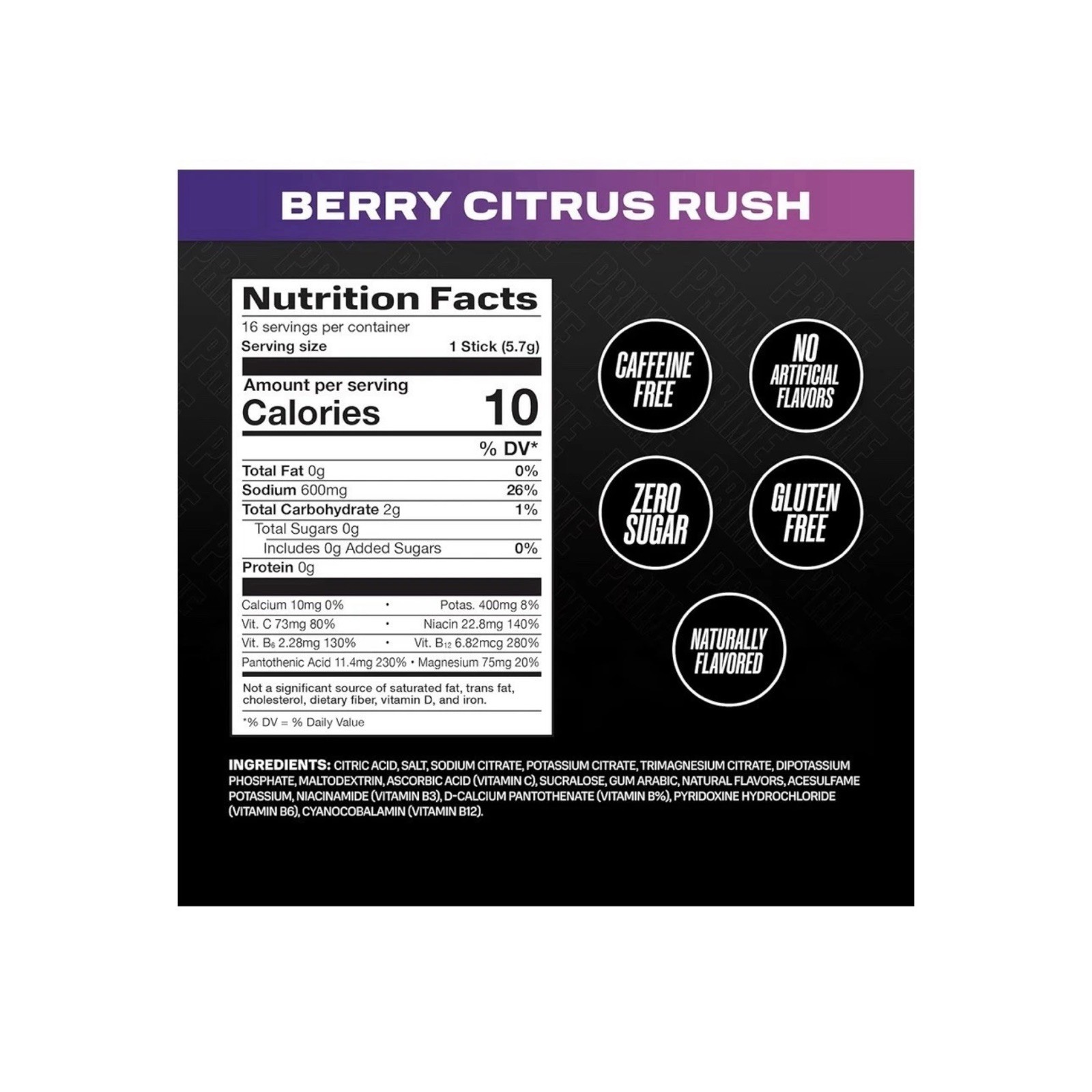 4 PACK LOT Prime Rapid Rehydration Electrolyte Drink Mix Berry Citrus Rush LARGE