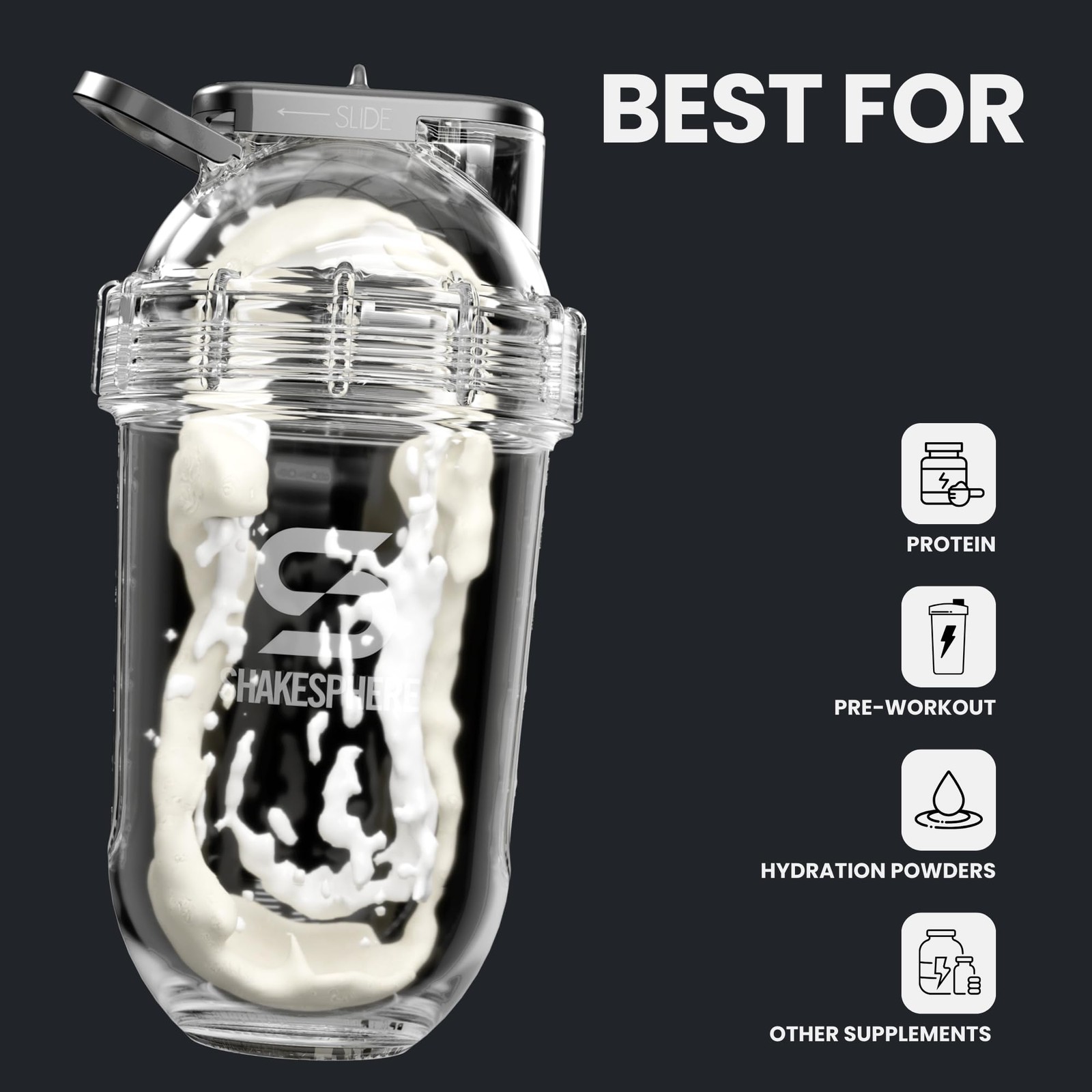 Shakesphere Stainless Steel Shaker Bottle – 24Oz Insulated Protein Shaker