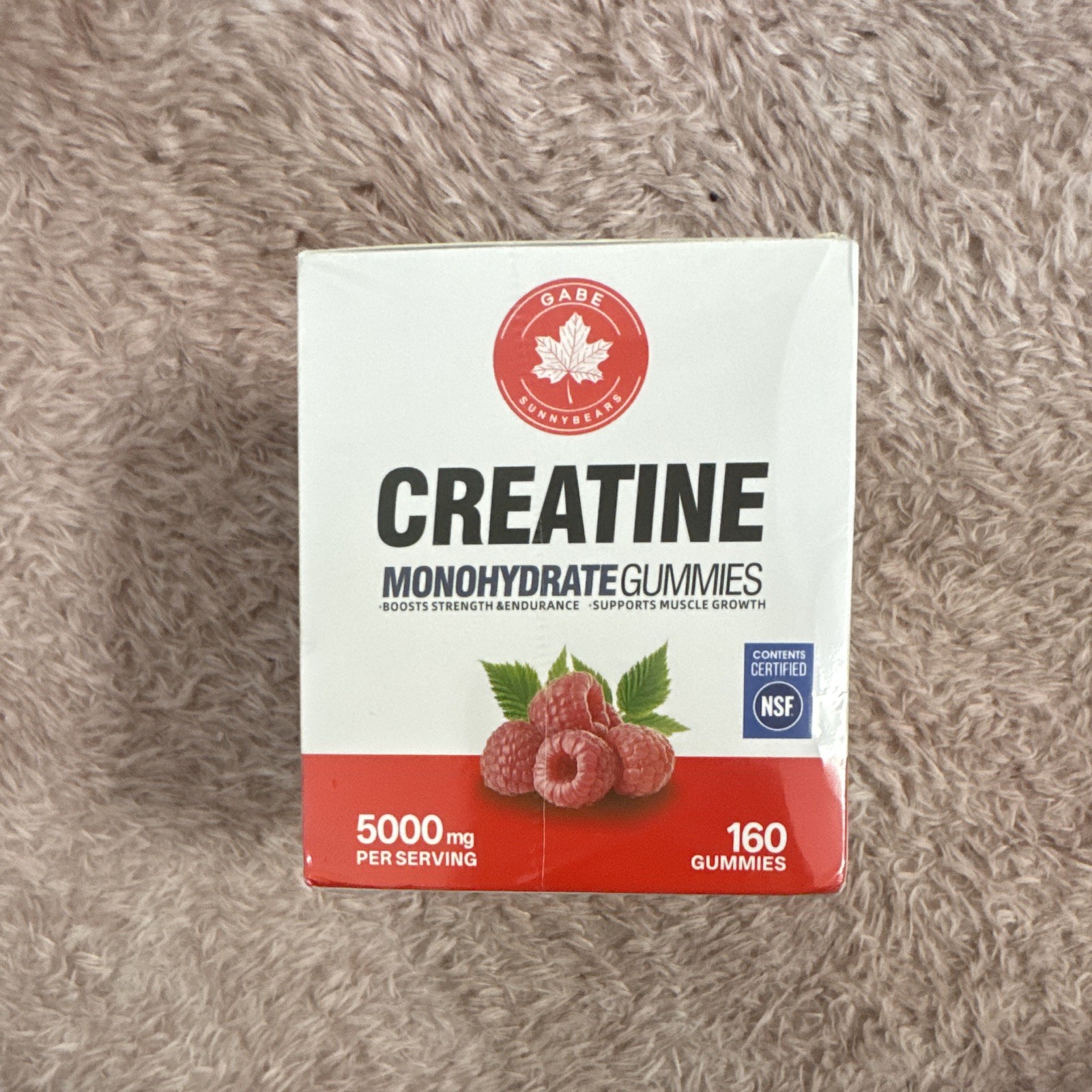 Gabe Sunnybears Creatine Monohydrate Gummies Raspberry 160, 5000mg NSF GMP