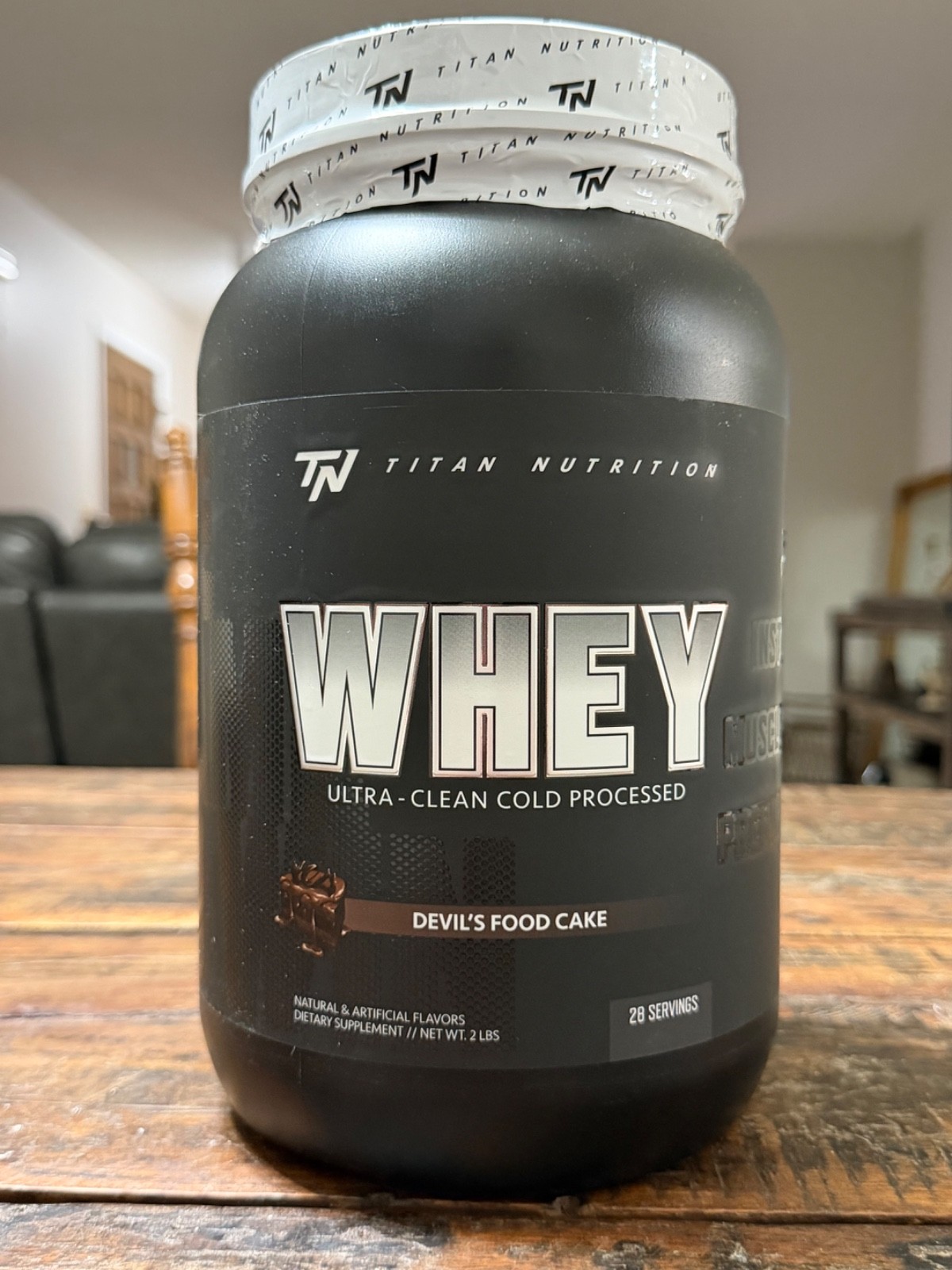 Titan Nutrition whey protein powder 2 lb Devils Food Cake Expiration 04/2027