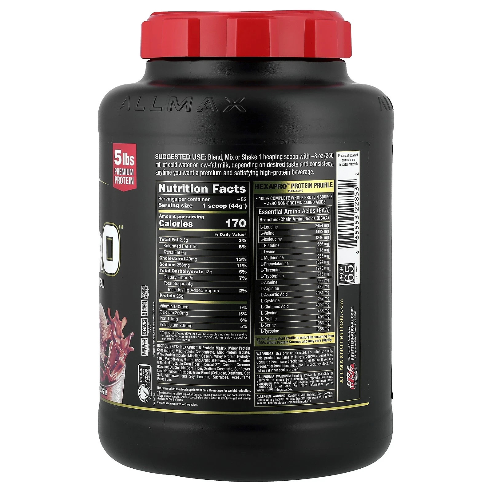 Allmax Nutrition – HexaPro High Protein Lean Meal – Chocolate – 5 lbs (2.27 kg)