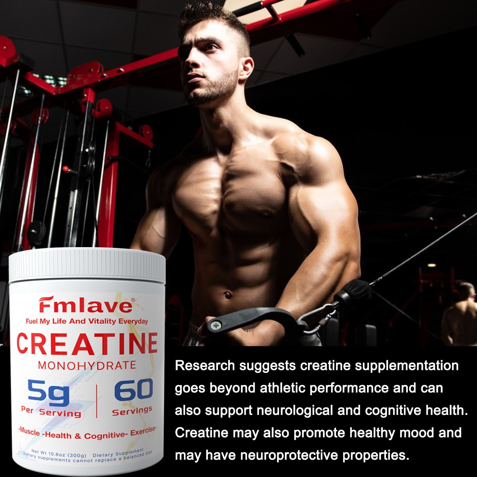 Fmlave Creatine Monohydrate 5g Micronized Creatine 10.58oz – 60 Serving Non-GMO