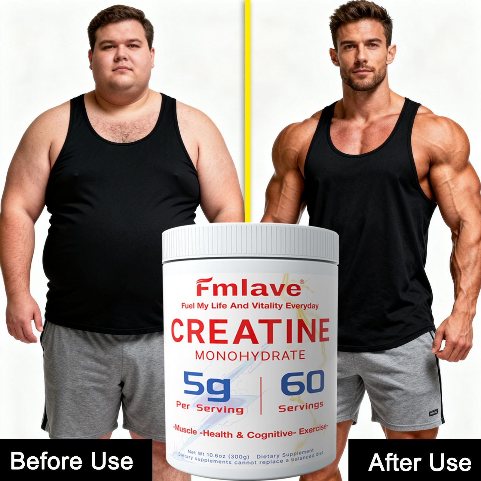 Fmlave Creatine Monohydrate 5g Micronized Creatine 10.58oz – 60 Serving Non-GMO
