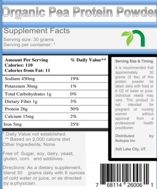 2 Lbs Organic Pea Protein Isolate, Non-GMO, Vegan. Free Shipping!