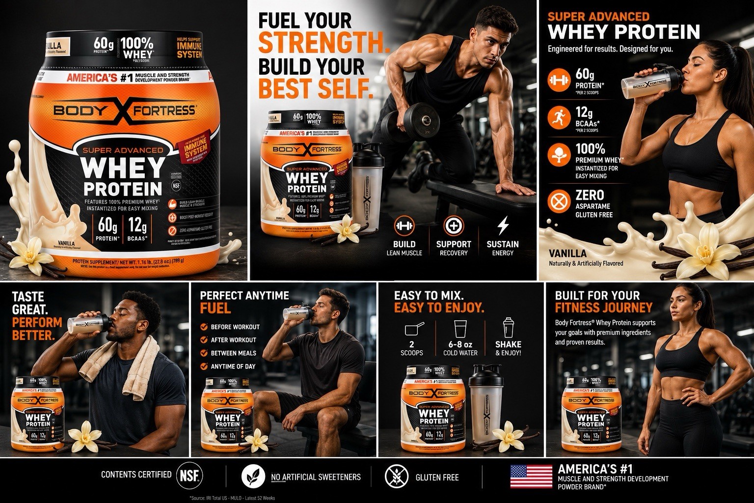 Body Fortress Super Advanced Whey Protein Powder, Vanilla – 2lb
