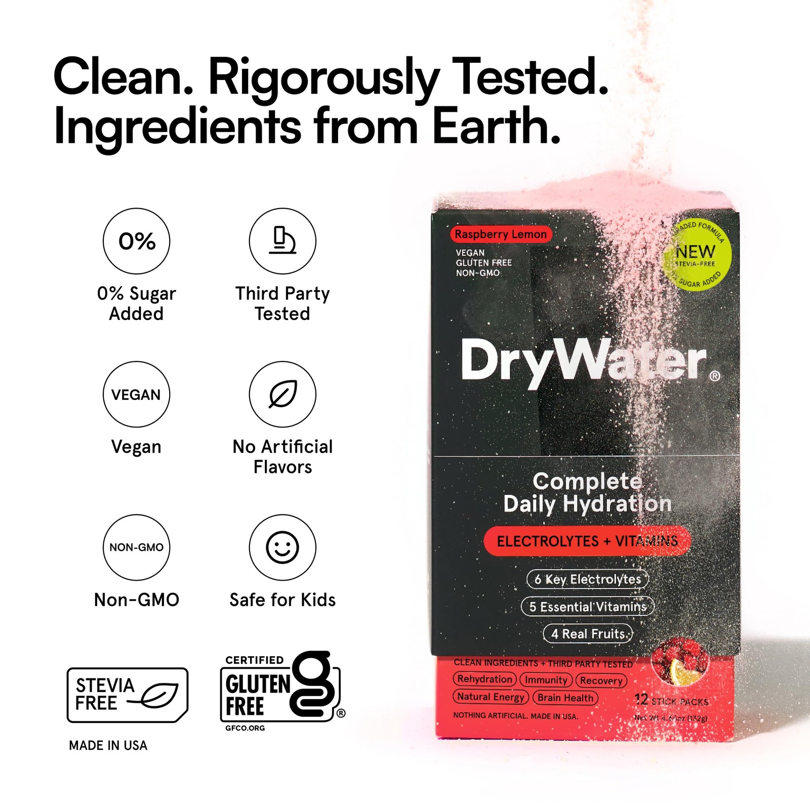 Drywater Electrolyte Powder Packets Raspberry Lemon – Stevia-Free Hydration