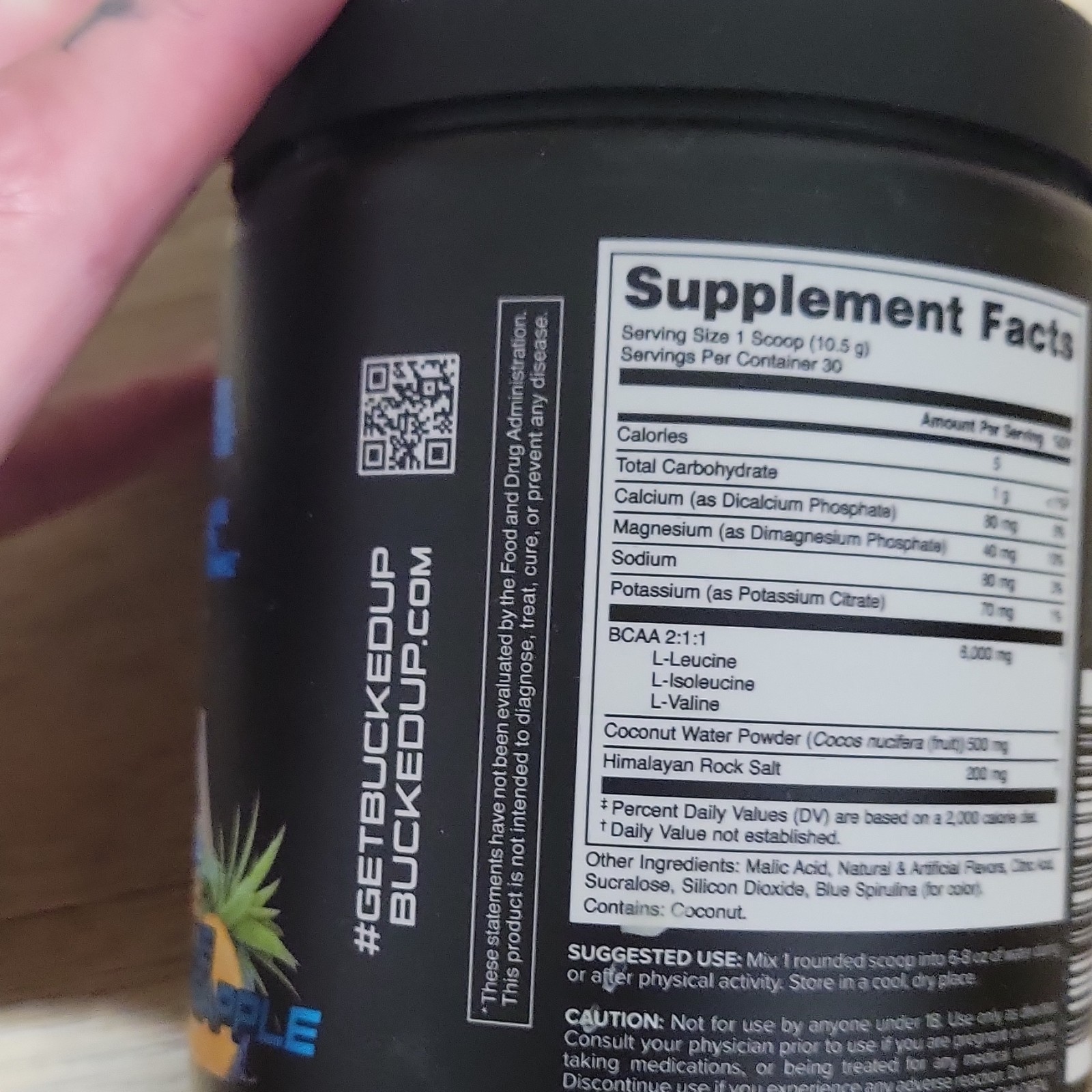 Bucked Up BCAA 2:1:1 Blue Pineapple Powder Muscle Recovery 11.1 oz Plant-Based