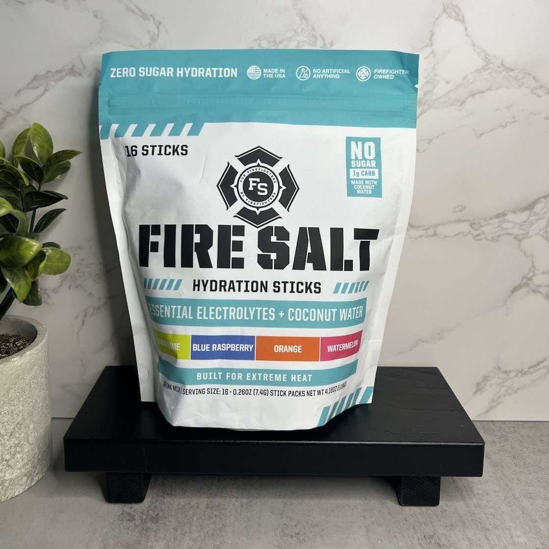 Fire Salt Electrolyte Hydration Powder Sticks Zero Sugar Coconut Water 16 Ct