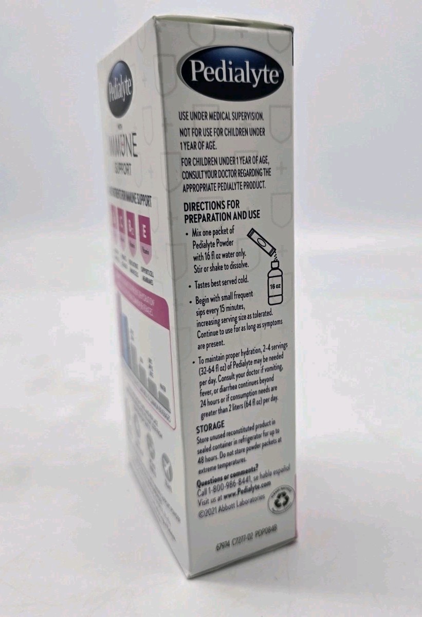 Pedialyte Electrolyte Drink Immune Support Mixed Berry Berry Powder 6Ct ex 12/25