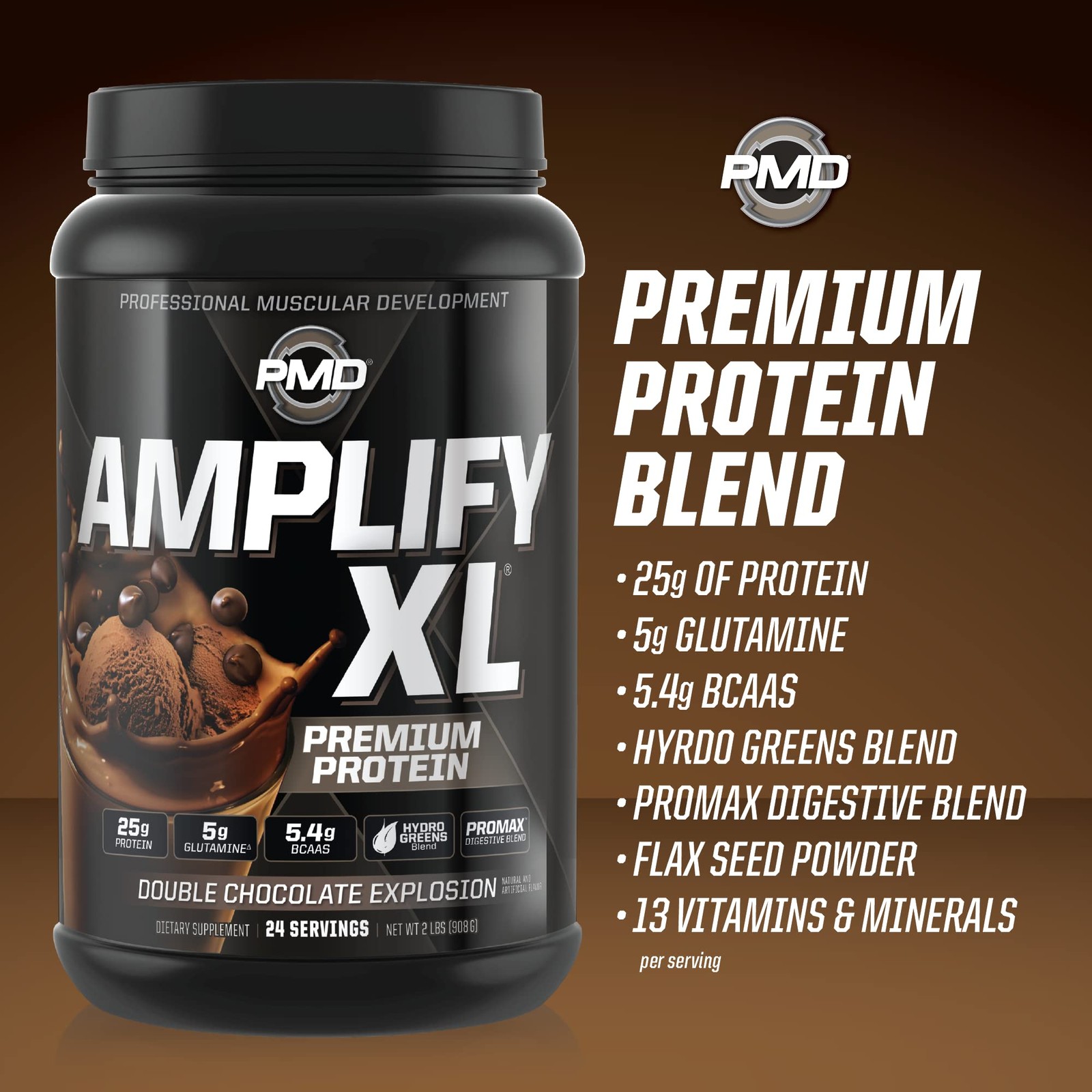 Amplify XL Chocolate Protein Powder 2 Pound Lean Muscle Recovery Supplement