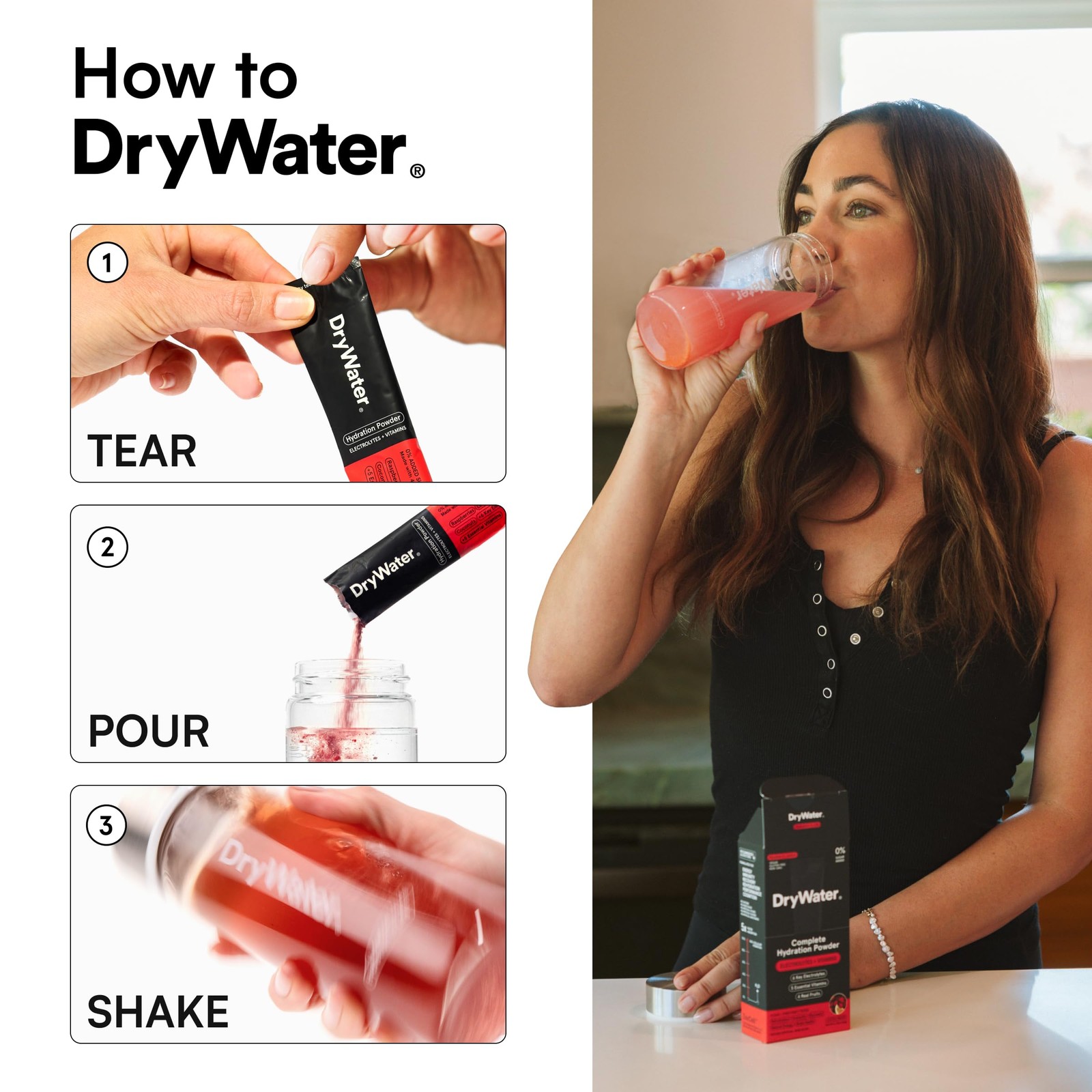 Drywater Electrolyte Powder Packets Raspberry Lemon – Stevia-Free Hydration