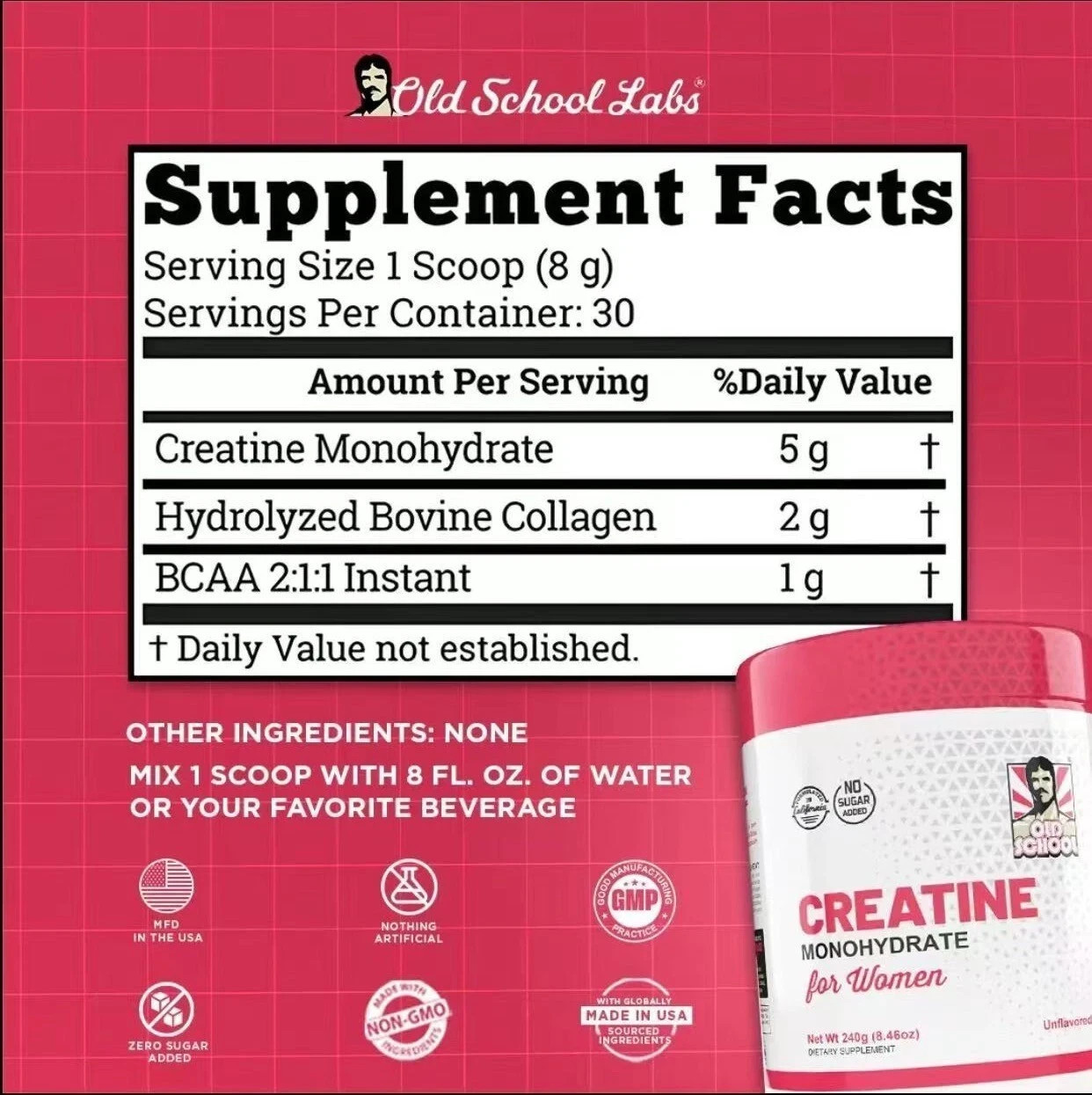 Creatine 5000mg Monohydrate suitable for Women 2g Collagen & 1g BCAA – 240g (2 P