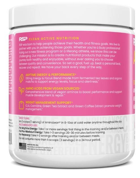 RSP Nutrition AminoLean Energy Pre Workout Powder 5g Vegan Amino Acids Exp 03/27