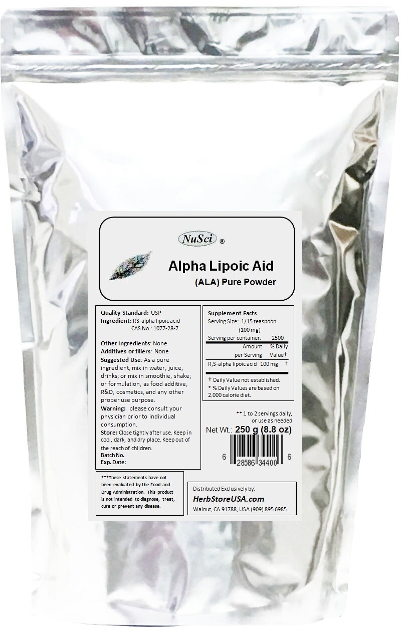 NuSci Alpha Lipoic Acid (R,S)ALA 100g (3.52oz Pure Powder Skin Care antioxidant