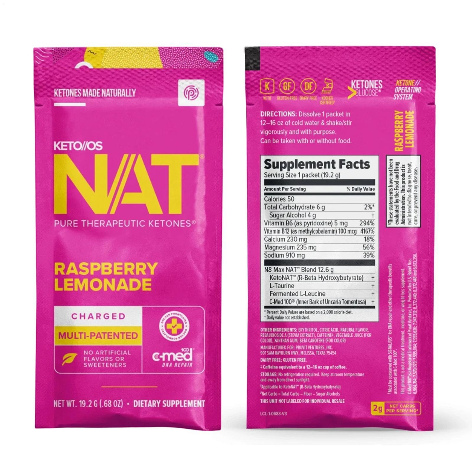 PRUVIT Keto OS NAT Raspberry Lemonade Charged 20 Pack Sealed New
