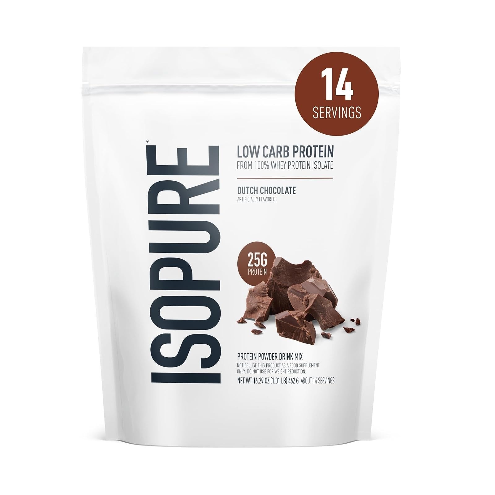 Isopure 100% Whey Isolate Protein Powder Dutch Chocolate 25g Protein 1 lb
