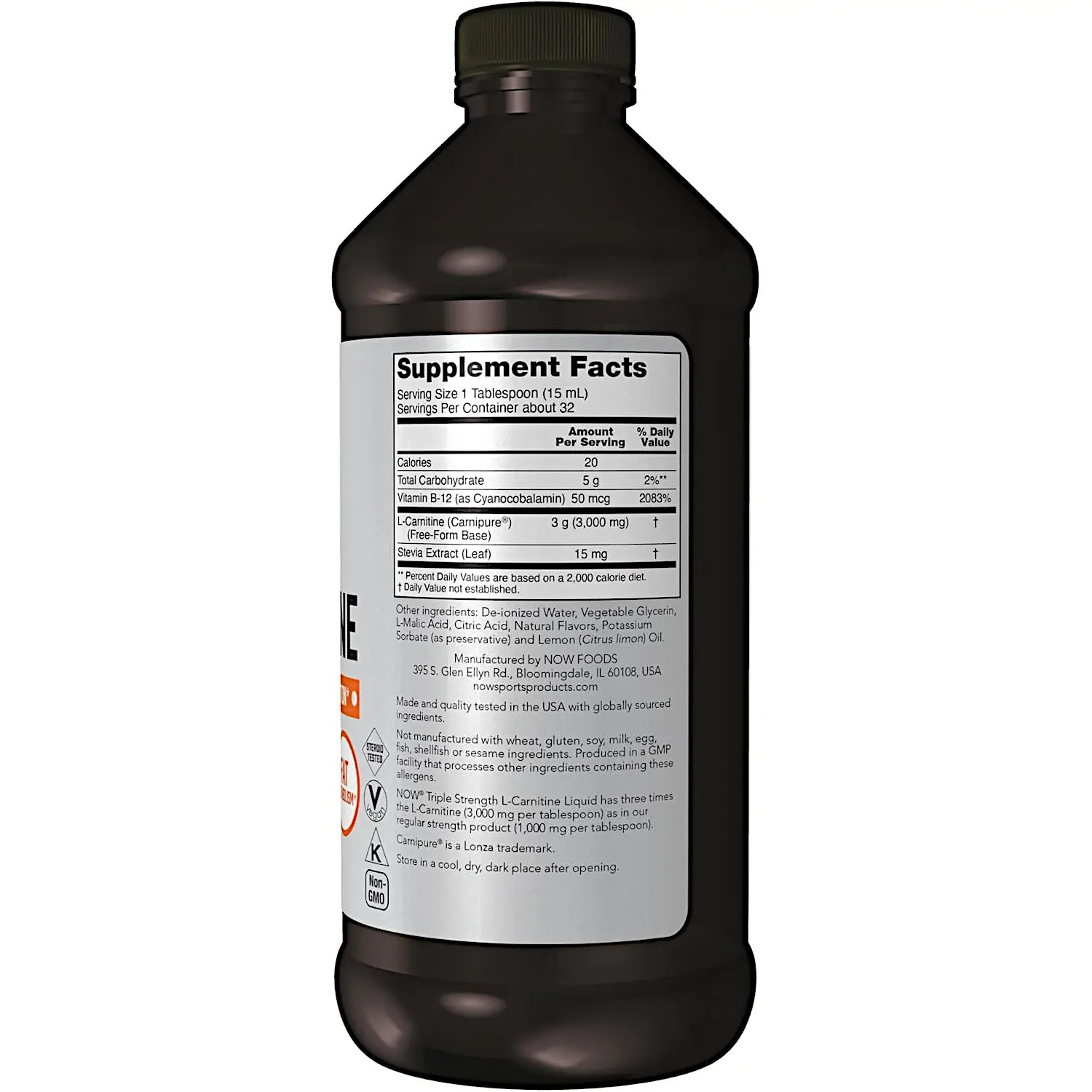 NOW Foods L-Carnitine Liquid Triple Strength Citrus Flavor 3000 mg., 16 Ounces