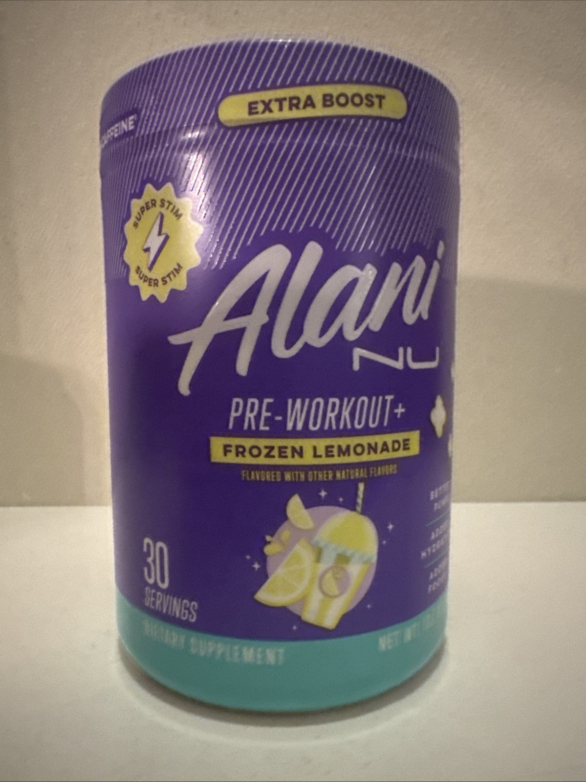 Alani Nu Pre Workout+ Powder Frozen Lemonade Extra Boost Sugar Free 300mg 30 Ser