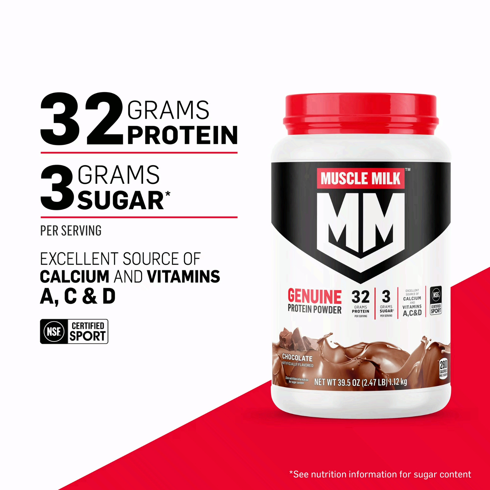 2P Muscle Milk Genuine Protein Powder, Chocolate, 1.93 Pound, 12 Servings