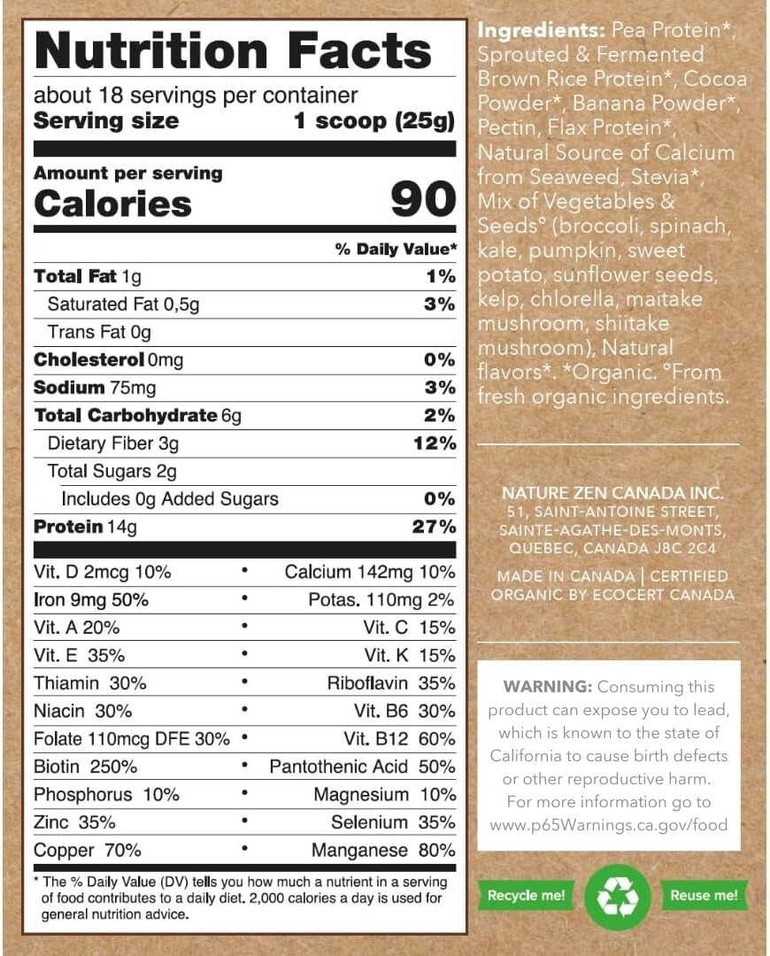 Nature Zen Essentials Organic Plant Based Protein Powder Chocolate 16oz EXP 1/26