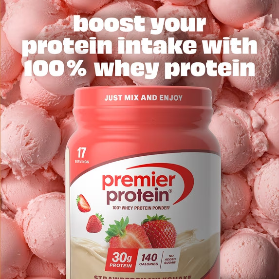 Premier Protein 100% Whey Protein Powder, Strawberry Milkshake, 30g Protein, 23.