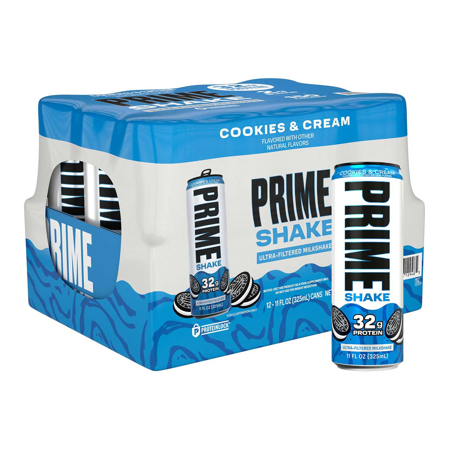 PRIME Shakes, Cookies & Cream, 32g Protein Shake for 11 Fl Oz (Pack of 12)