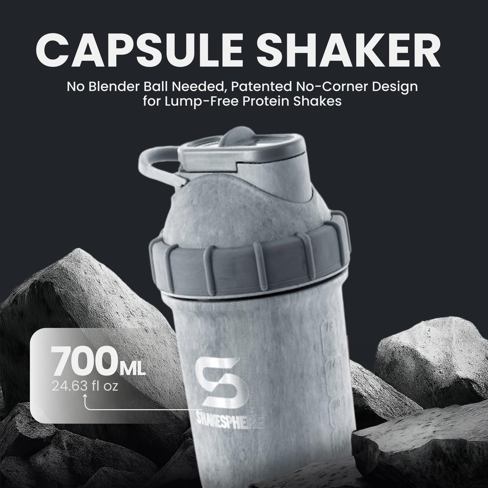 Shakesphere Stainless Steel Shaker Bottle – 24Oz Insulated Protein Shaker