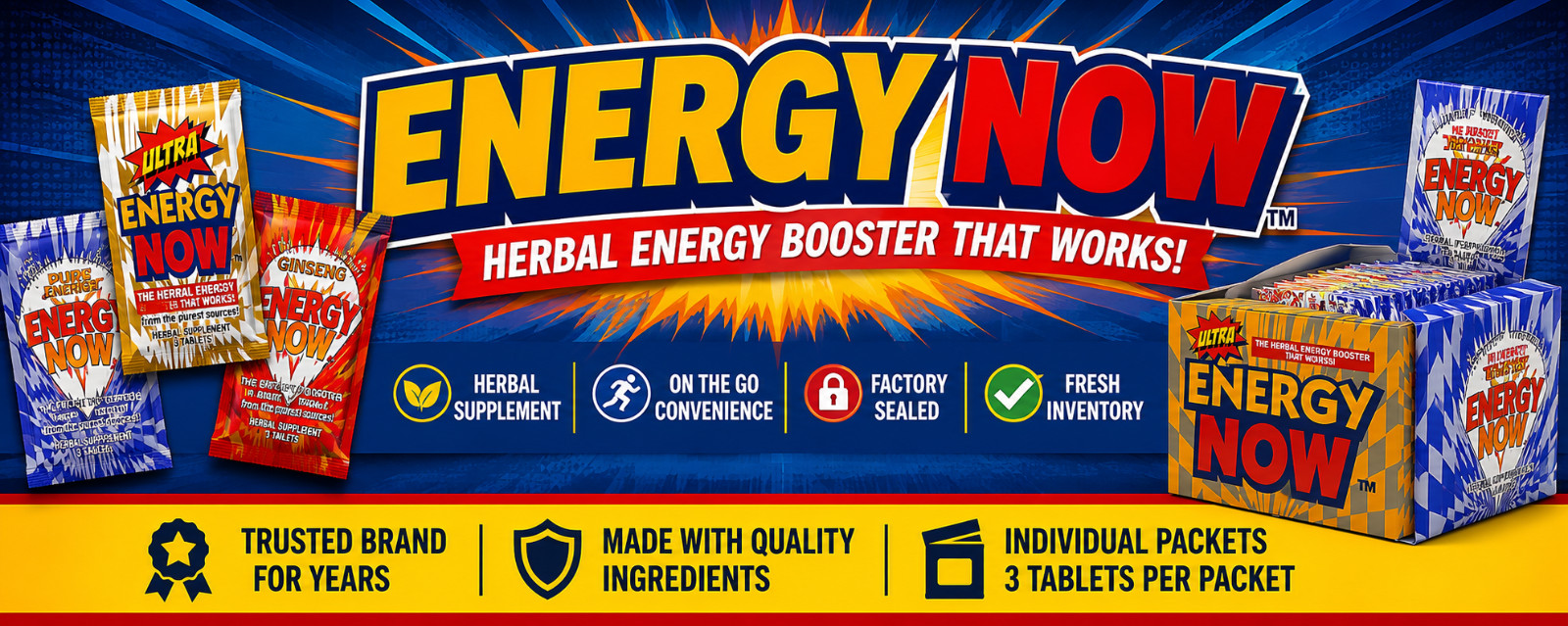 Energy Now Ginseng Herbal Supplement 24 In Pack – 2 Boxes – 144 Tablets Total