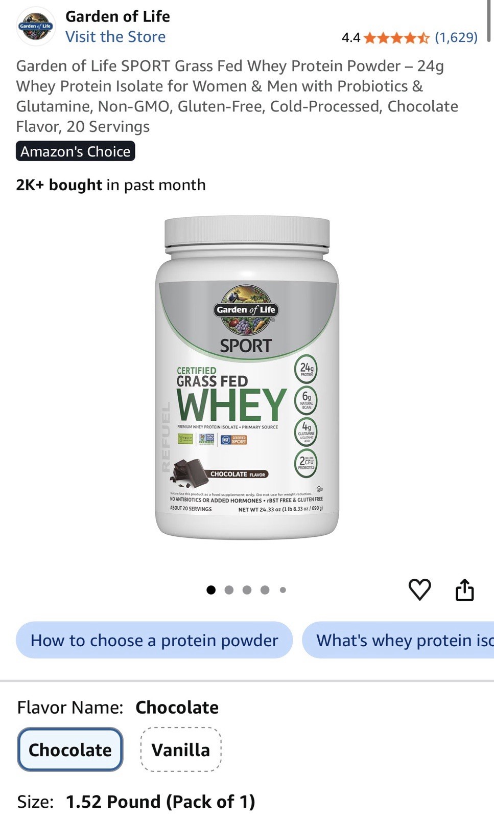 Garden of Life SPORT Grass Fed Whey Protein Powder – 24g Whey Protein Chocolate
