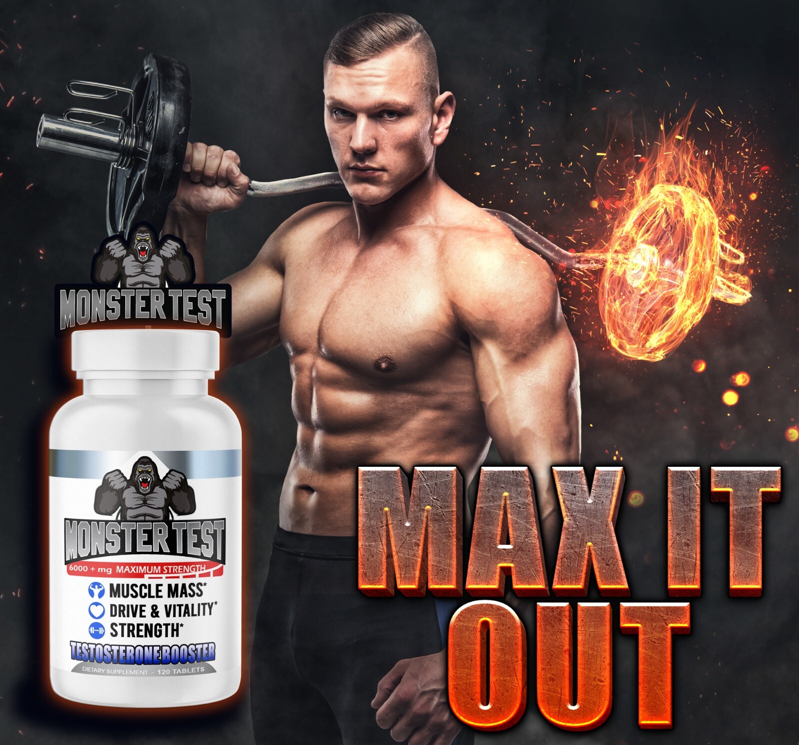 Testosterone Booster Monster Test Testosterona + Monster Test Nitric Oxide 2-PK