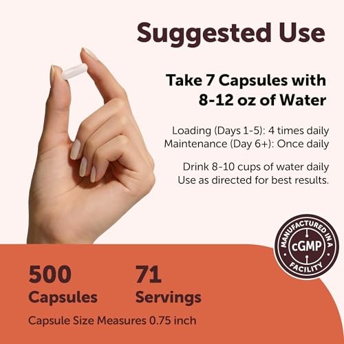 Creatine Monohydrate 5000mg 500 Capsules Pure Keto Non-GMO