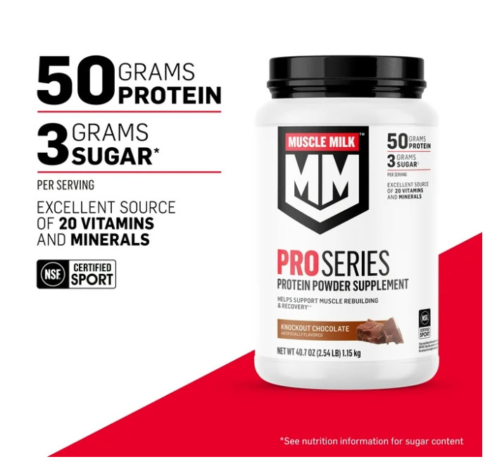 Muscle Milk Pro Series Protein Powder Knockout Chocolate 2LB 50g Protein