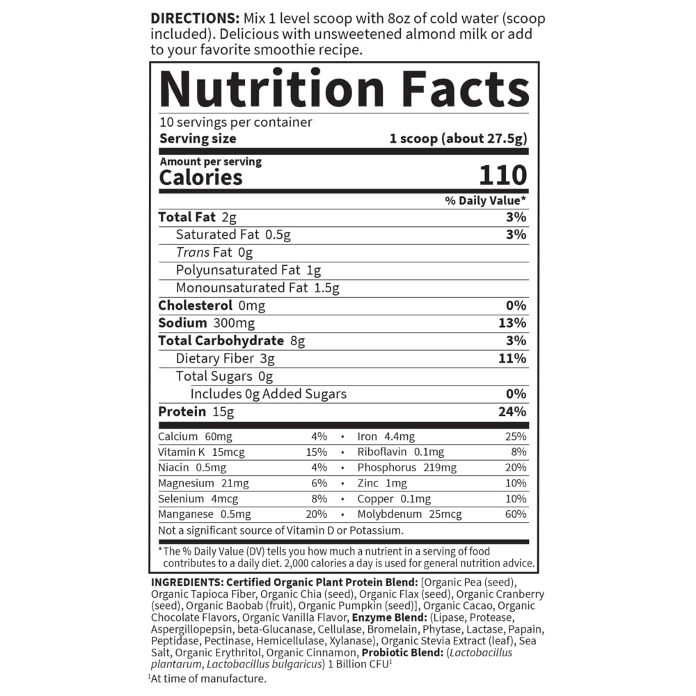 Garden Of Life Organic Protein Chocolate Flavor Protein Powder Based Powder
