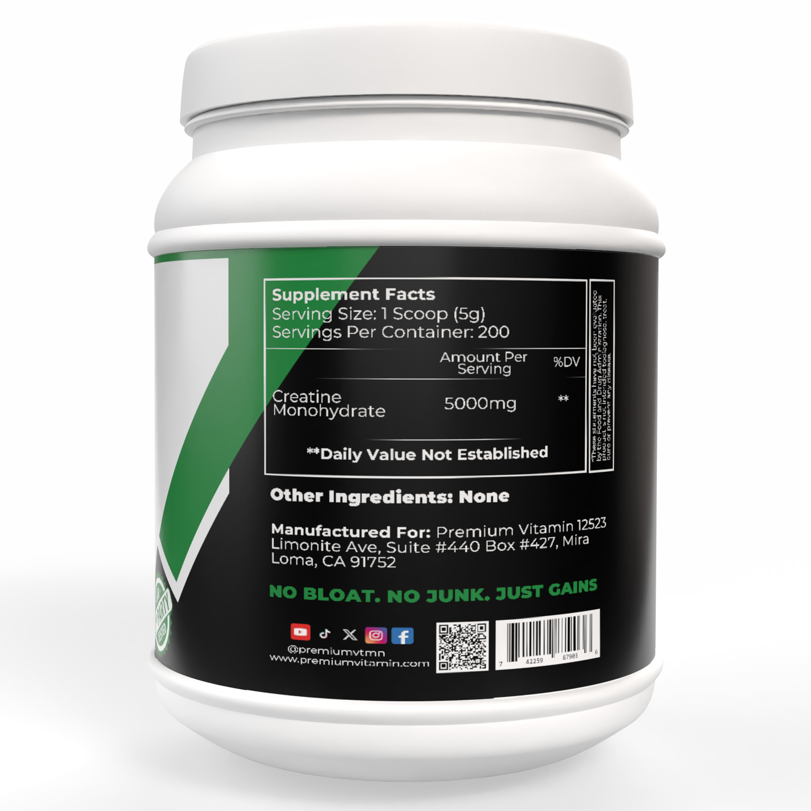 Creatine Monohydrate Powder Muscle gain Micronized 5g per serv 1000g Unflavored
