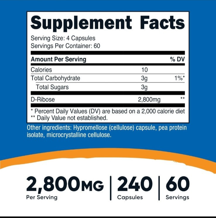 240 Nutricost D-Ribose 2800mg Capsules, Non-GMO, Gluten Free, Vegetarian, 11/28
