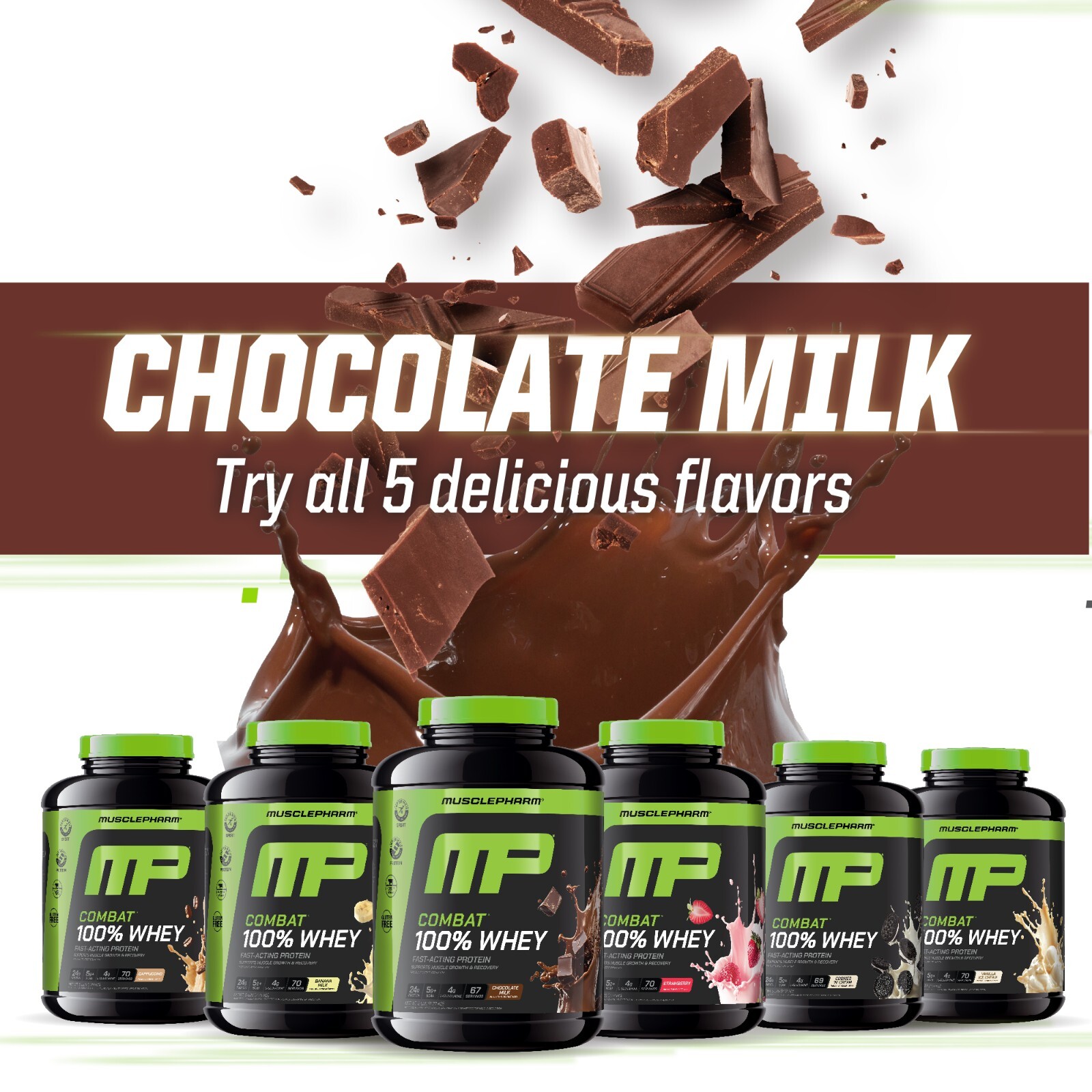 MusclePharm Combat 100% Whey Protein Powder – 5 lb, 70 Servings, Chocolate Milk
