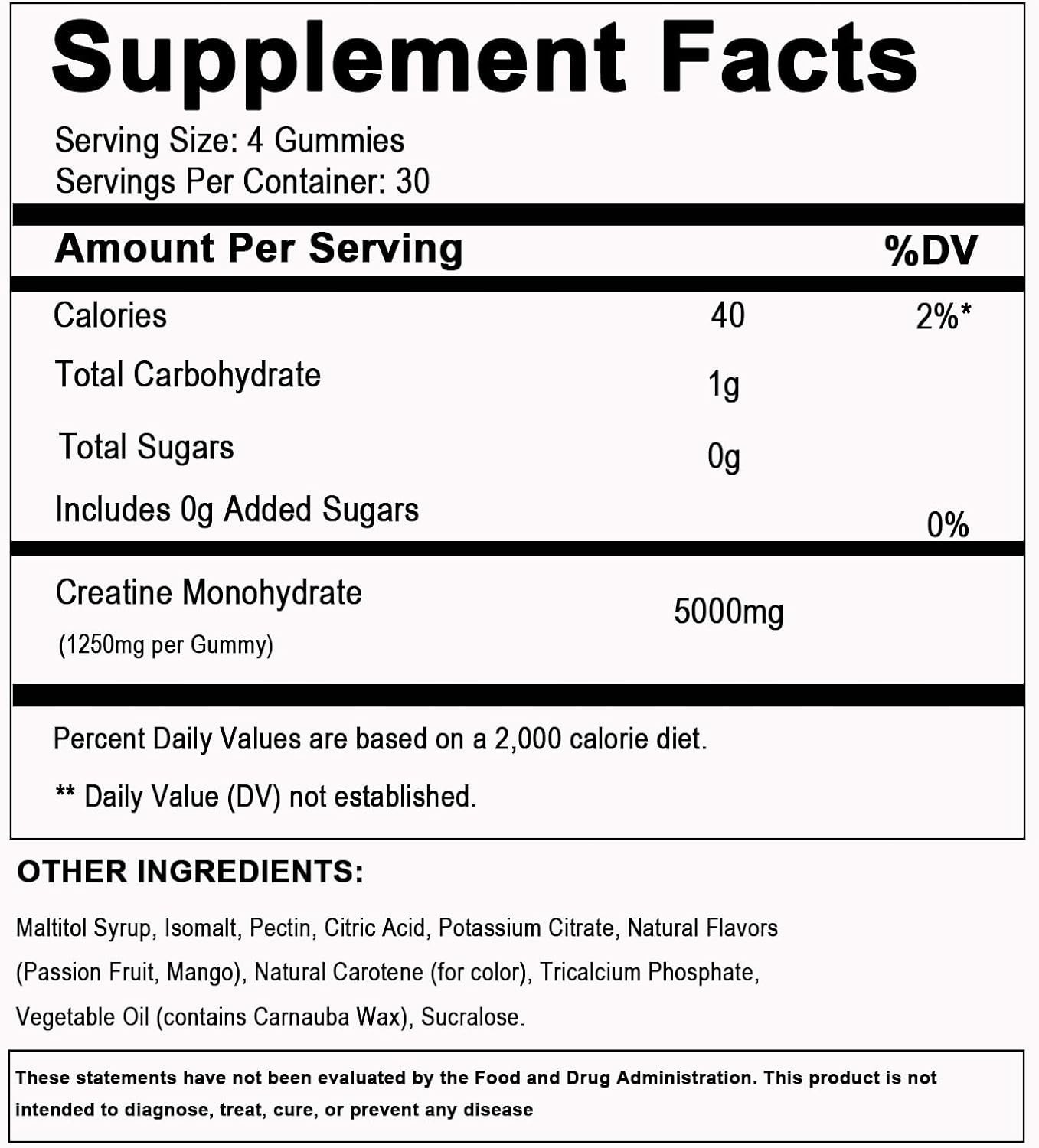 Creatine Monohydrate Gummies 5000mg Sugar Free Vegan Pre Workout 120 Count