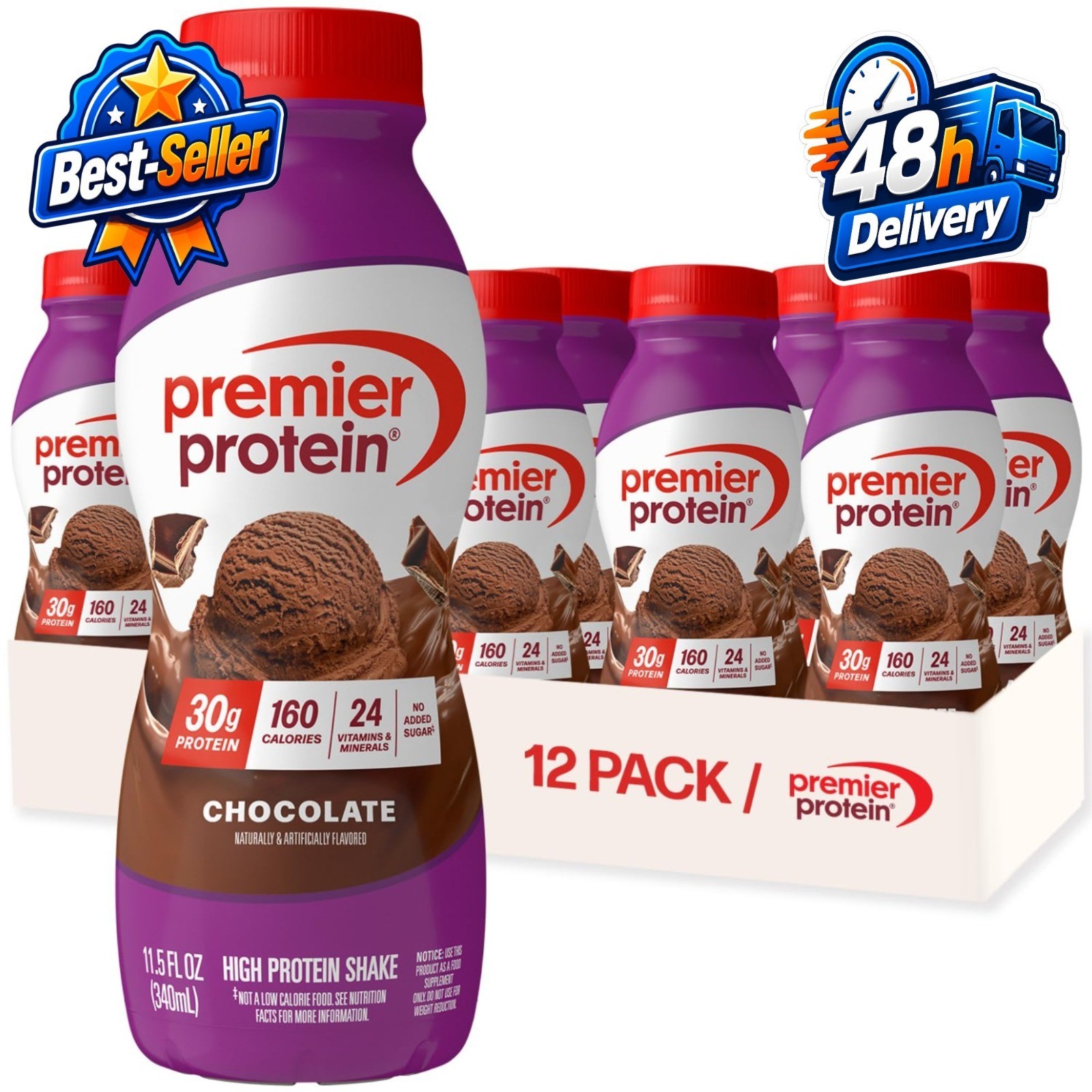 Premier Protein Shake, Chocolate, 30g Protein, Gluten-Free, 12 Pack