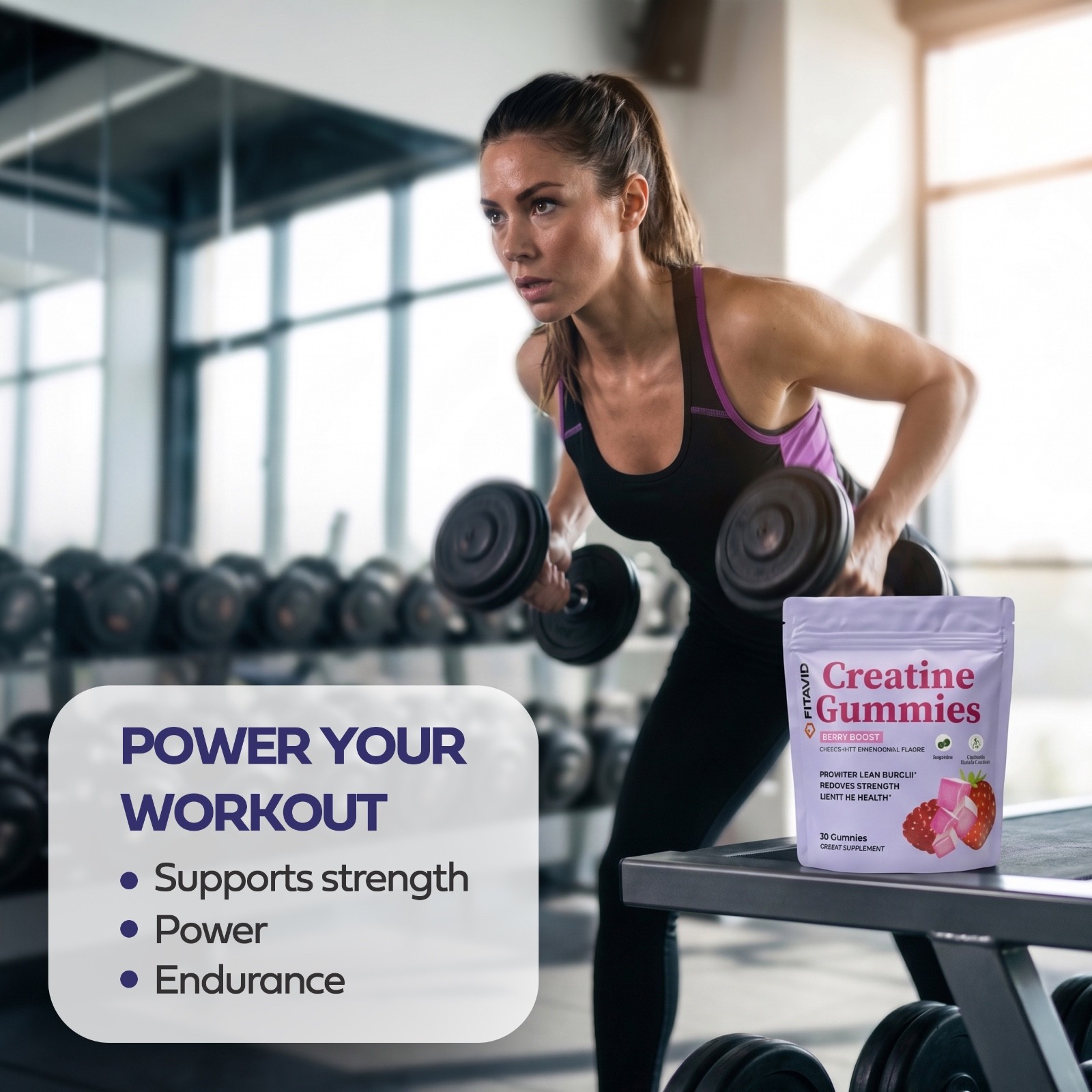 FITAVID Creatine Monohydrate Gummies 5g Per Serving 36 Count Mixed Berry
