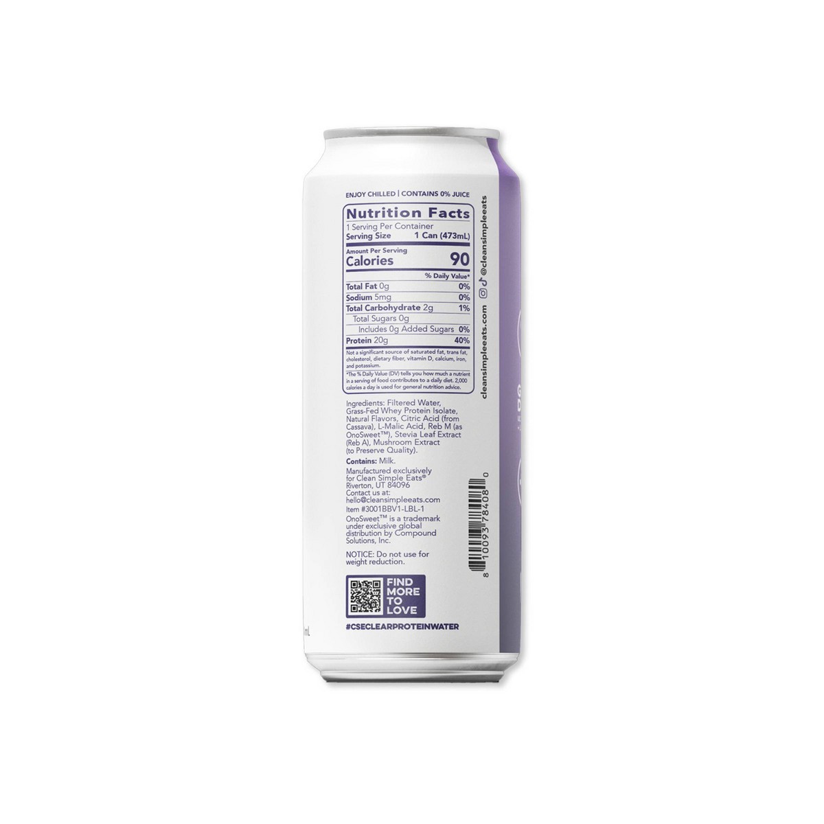 Clean Simple Eats Clear 20g Protein Water Blackberry Vanilla – 4pk/16 fl oz Cans