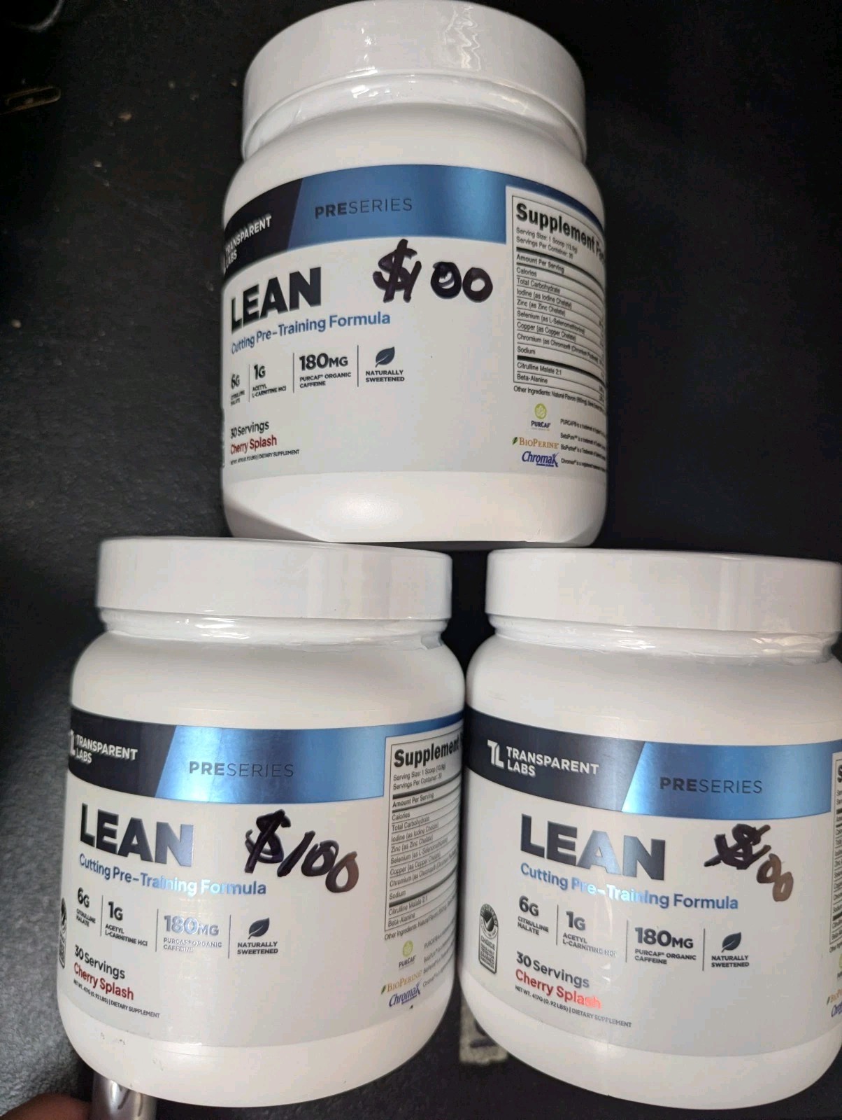 3 NEW Transparent Labs Lean Series Pre Workout Men Women Cherry Splash