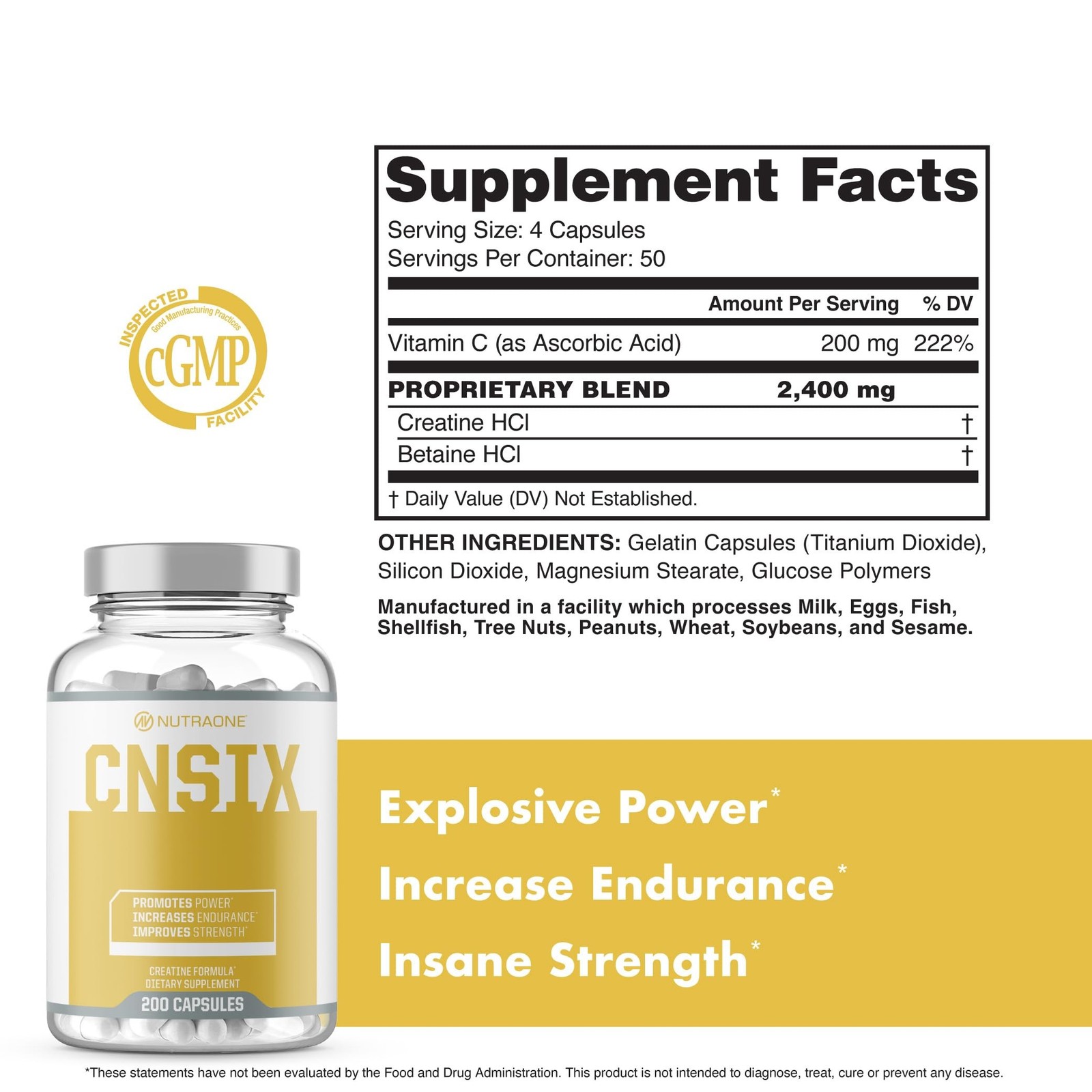 CNSix Creatine Capsules by NutraOne – Creatine HCL to Help Build Lean Musc