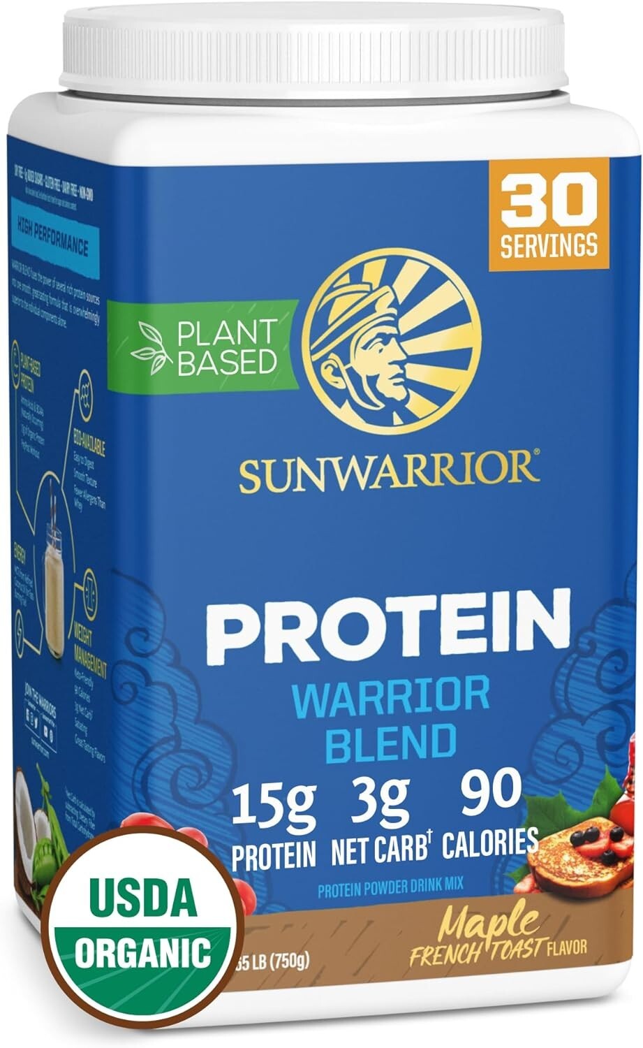 Sunwarrior Protein Warrior Blend – Maple French Toast Peak Performance, 1.65 lbs
